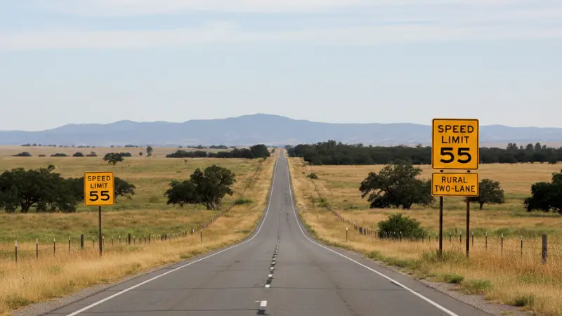 Rural highway scene illustrating U.S. DOT Safety Data Initiative speed and crash research
