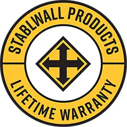 StablWall logo featuring a diamond shape and the text "StablWall Products Lifetime Warranty," representing reliable foundation repair solutions with carbon fiber.