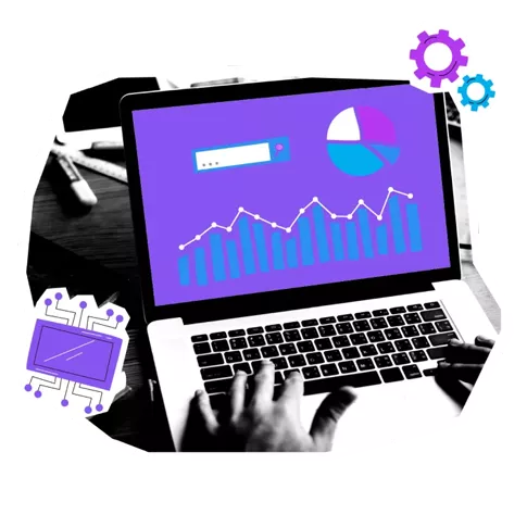 Person analyzing data on laptop with charts.