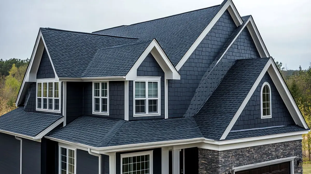 dark gray shingle roof on a luxury house, Roseville, MN