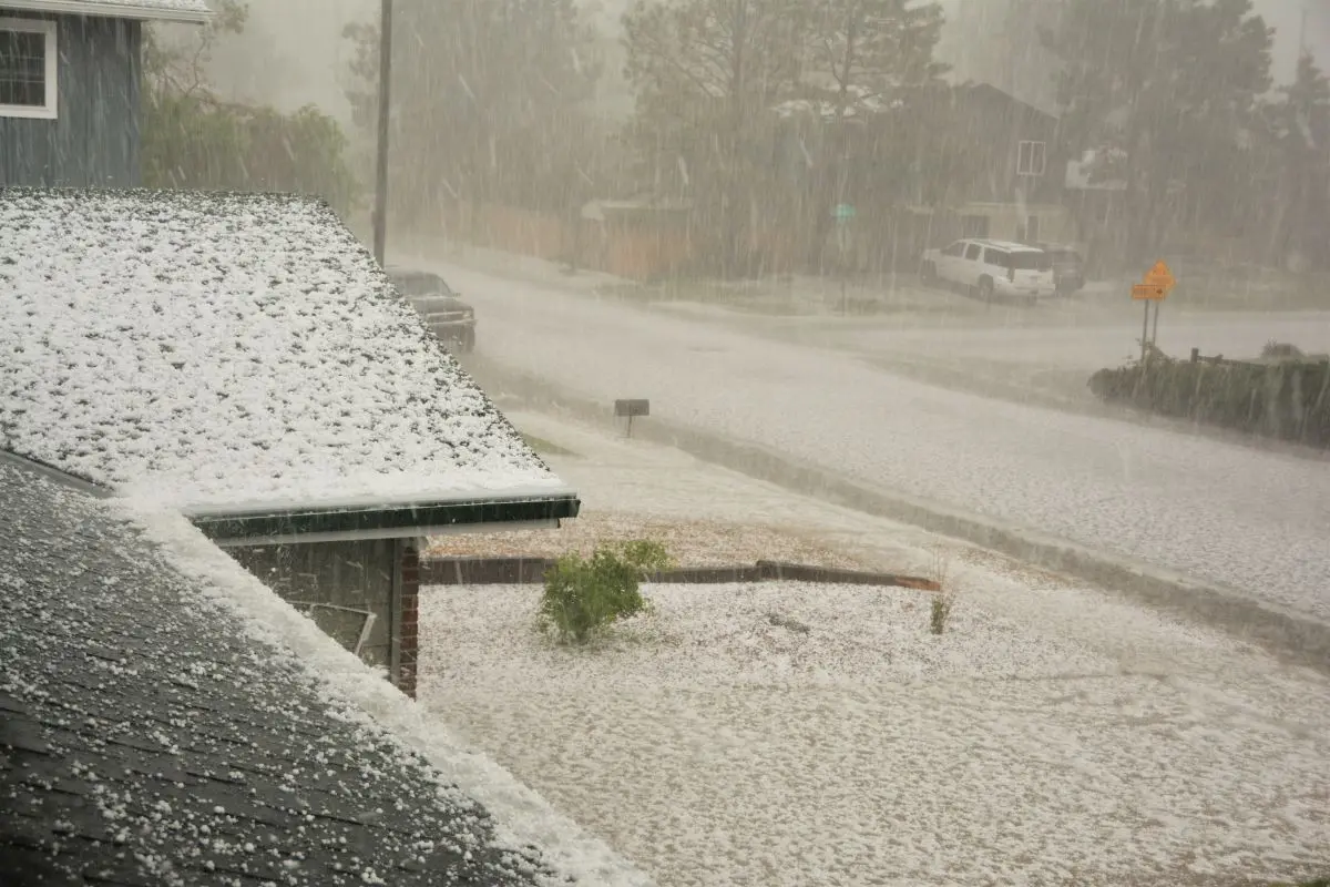 street during hail storm, Roseville, MN